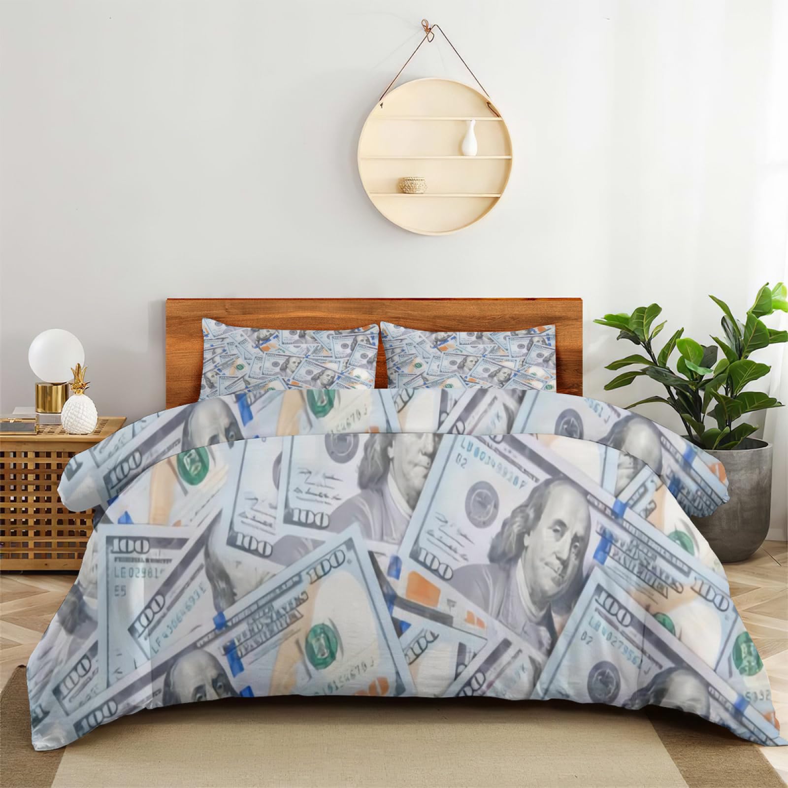 XIAOHUOZI Bedding Sheet Bed Sets - New One Hundred Dollar Bill Soft 3-Pieces Duvet Cover Set 1 Duvet Cover with 2 Pillow Shams Queen(90"×90")