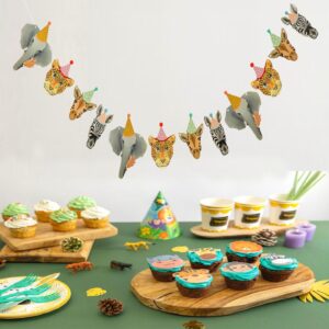 Jungle Safari Animals Party Decorations,Wild Animal Birthday Party Banner,Zoo Birthday Party Decorations,Animal Theme 1st Birthday Party Bunting Garland,Wild One Baby Shower Supplies,Woodland Animal Theme Decorations