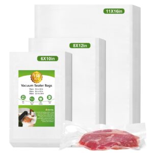 moretoes 150pcs vacuum sealer bags, gallon 11" x 16" and quart 8" x 12" and pint 6" x 10" food saver bags bpa free, pre-cut commercial grade vac bags for food storage, meal prep or sous vide