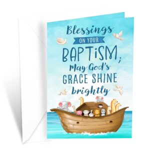 prime greetings baptism card, made in america, eco-friendly, thick card stock with premium envelope 5in x 7.75in, packaged in protective mailer