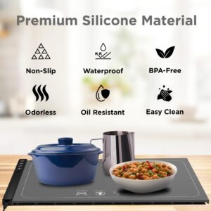 Electric Warming Tray Dark Gray Color - Nano Silicone Food Warm Mat with 6 Temperature Setting & Full Surface Heating