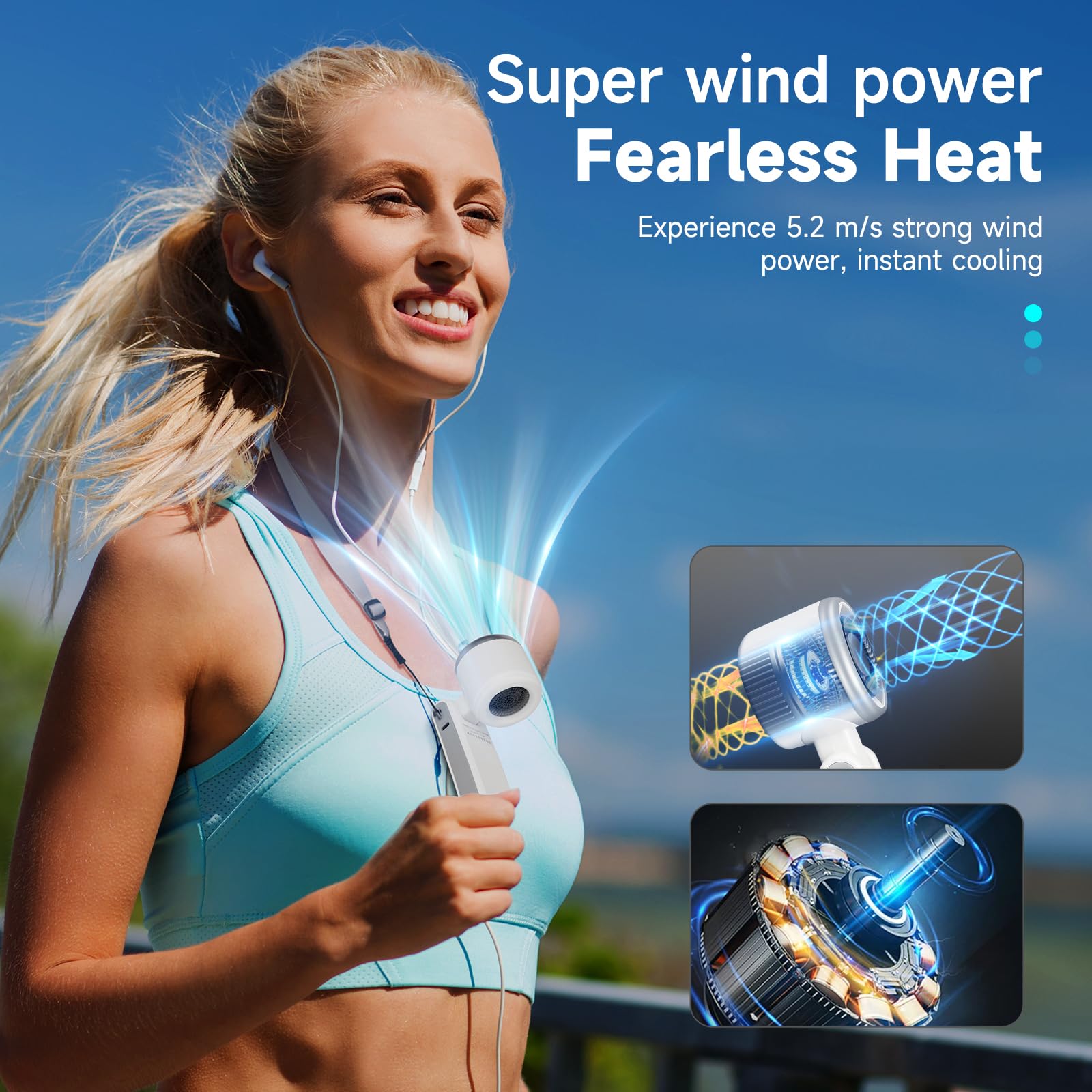 Portable Handheld Turbo Fan for Travel - 5 Gear Wind, Up to 12 Working Hours, 3-IN-1 Handheld Mini Fan with Air Turbo Tech Cooling, Perfect Personal Rechargeable Pocket Fan for Outdoor Activities