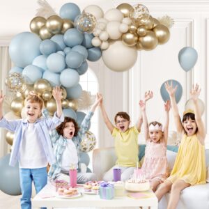 147pcs Dusty Blue Balloon Garland Arch Kit, Dusty Blue Light Baby Blue Sand White Metallic Gold Confetti for Birthday Wedding Bridal Shower Boho Baby Shower Party Decorations