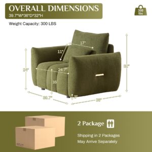 Wrofly 39.7" Teddy Cloud Sofa Couch, Modern Deep Seat Boucle Single Sofa Chair, Comfy Upholstered Sherpa Couch with Pillow, Oversized Accent Armchair for Living Room Apartment Office, Olive Green