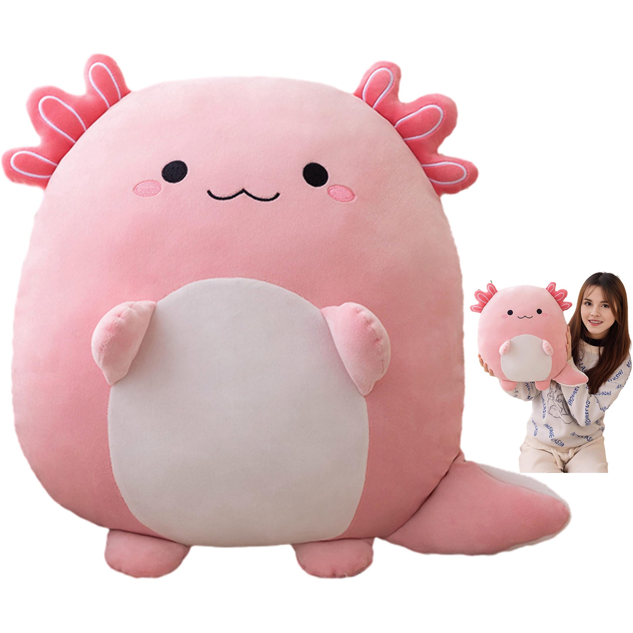 16 Inch Plush Axolotl Stuffed Animal Axolotl Hugging Pillow Pink Axolotl Plushies Throw Pillow Axolotl Anime Gift for Kids and Lovers in Birthday,Valentine's Day,Christmas...