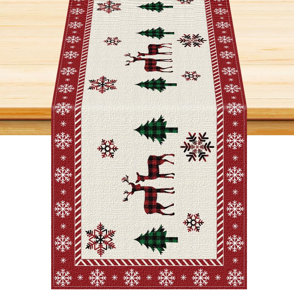 Nialnant Christmas Decorations Indoor,Elk Table Runner for Christmas,Farmhouse Table Runners for Party Home Decor Living Room Dining Table Coffee Table -13 x 72 Inch