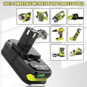 3.0Ah Replacement for Ryobi 18V Batteries Compatible with Ryobi 18V Lithium Battery P102 P103 P104 P105 P107 P108 P109 P190 P122 for 18 Volt Cordless Power Tools 2 Packs(Green)