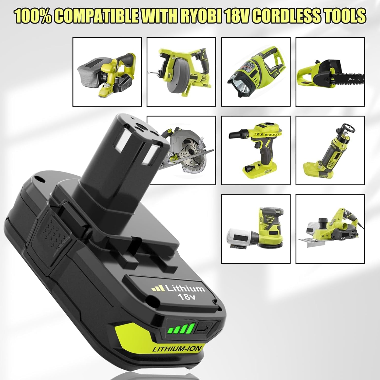 3.0Ah Replacement for Ryobi 18V Batteries Compatible with Ryobi 18V Lithium Battery P102 P103 P104 P105 P107 P108 P109 P190 P122 for 18 Volt Cordless Power Tools 2 Packs(Green)