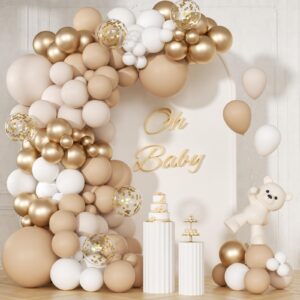 147pcs neutral balloon garland arch kit, different sizes with beige cream sand white metallic champagne gold balloons for wedding bridal shower birthday boho neutral baby shower party decorations