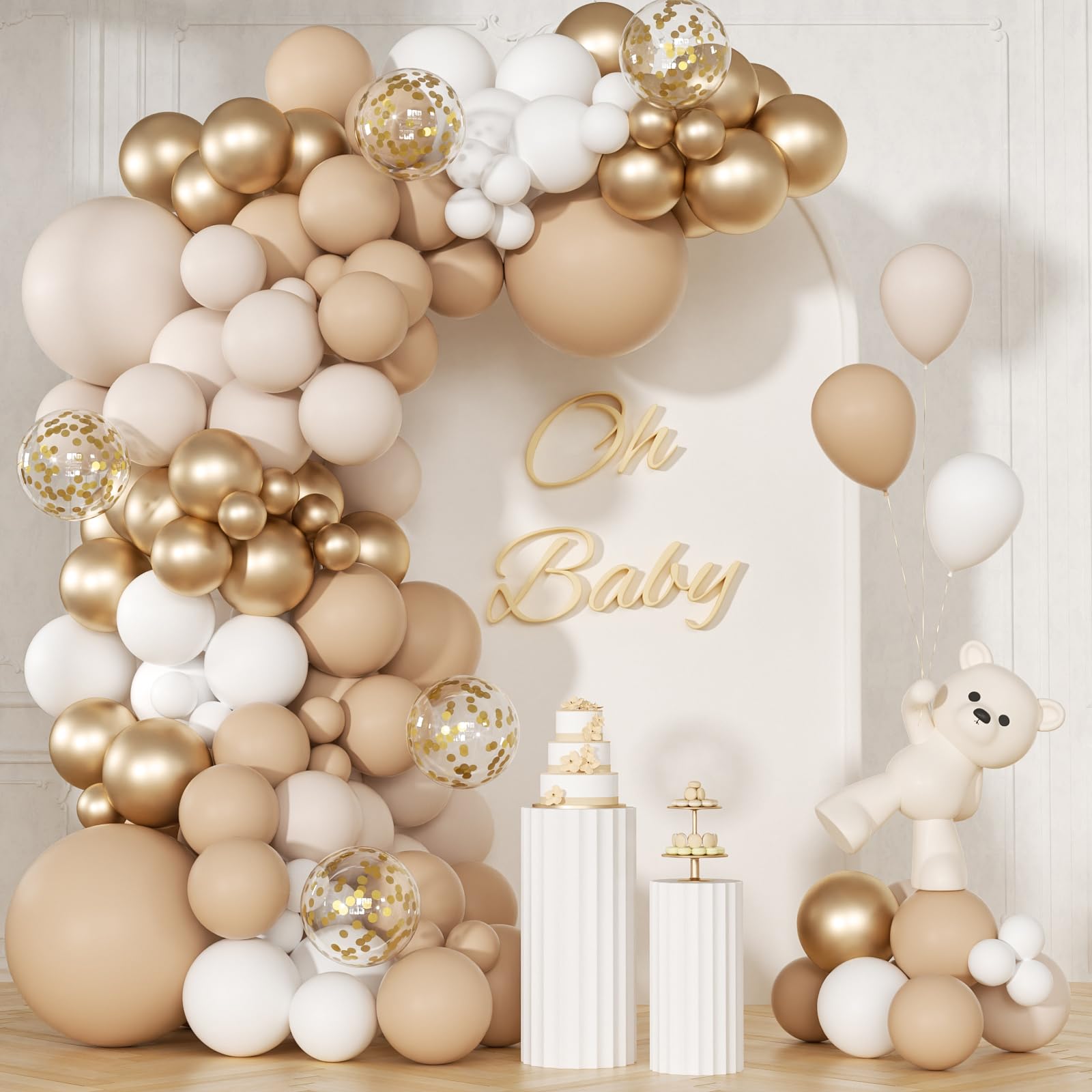 147pcs Neutral Balloon Garland Arch Kit, Different Sizes with Beige Cream Sand White Metallic Champagne Gold Balloons for Wedding Bridal Shower Birthday Boho Neutral Baby Shower Party Decorations