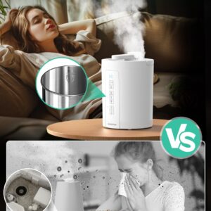 Healthy Warm Mist Humidifiers for Bedroom, 3L/100oz Stainless Steel Humidifier Easy Clean, Steam Humidifier for Living Room, Whisper-Quiet, Filterless and Simple Use