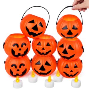 3 otters 8pcs halloween pumpkin buckets, mini portable pumpkin buckets trick or treat buckets for party birthday halloween family gatherings