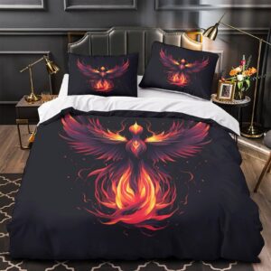 EVMILA Fire Phoenix Bedding Set 3D Printed Comforter Covers Duvet Cover Quilt Cover with Pillowcases for Childrens and Adults 3 Pieces Microfiber with Zipper Closure Twin（173x218cm）