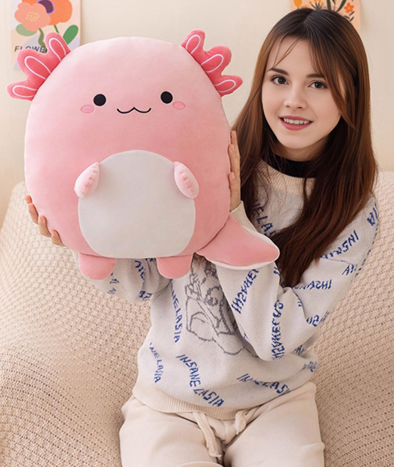 16 Inch Plush Axolotl Stuffed Animal Axolotl Hugging Pillow Pink Axolotl Plushies Throw Pillow Axolotl Anime Gift for Kids and Lovers in Birthday,Valentine's Day,Christmas...