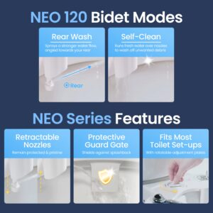 LUXE Bidet NEO 120 White, Toilet Seat Bumpers and Shut-Off Valve T-Adapter Bundle