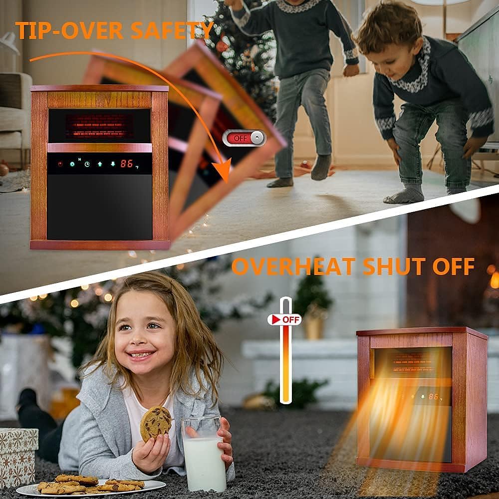 TRUSTECH Infrared Heater,1500W Electric Space Heater with Remote Control 3 Mode, 12H Timer, Overheat & Tip-Over Protection, Chil Lock, Quiet Portable Heaters for Indoor Use Large Room, Bedroom, Office