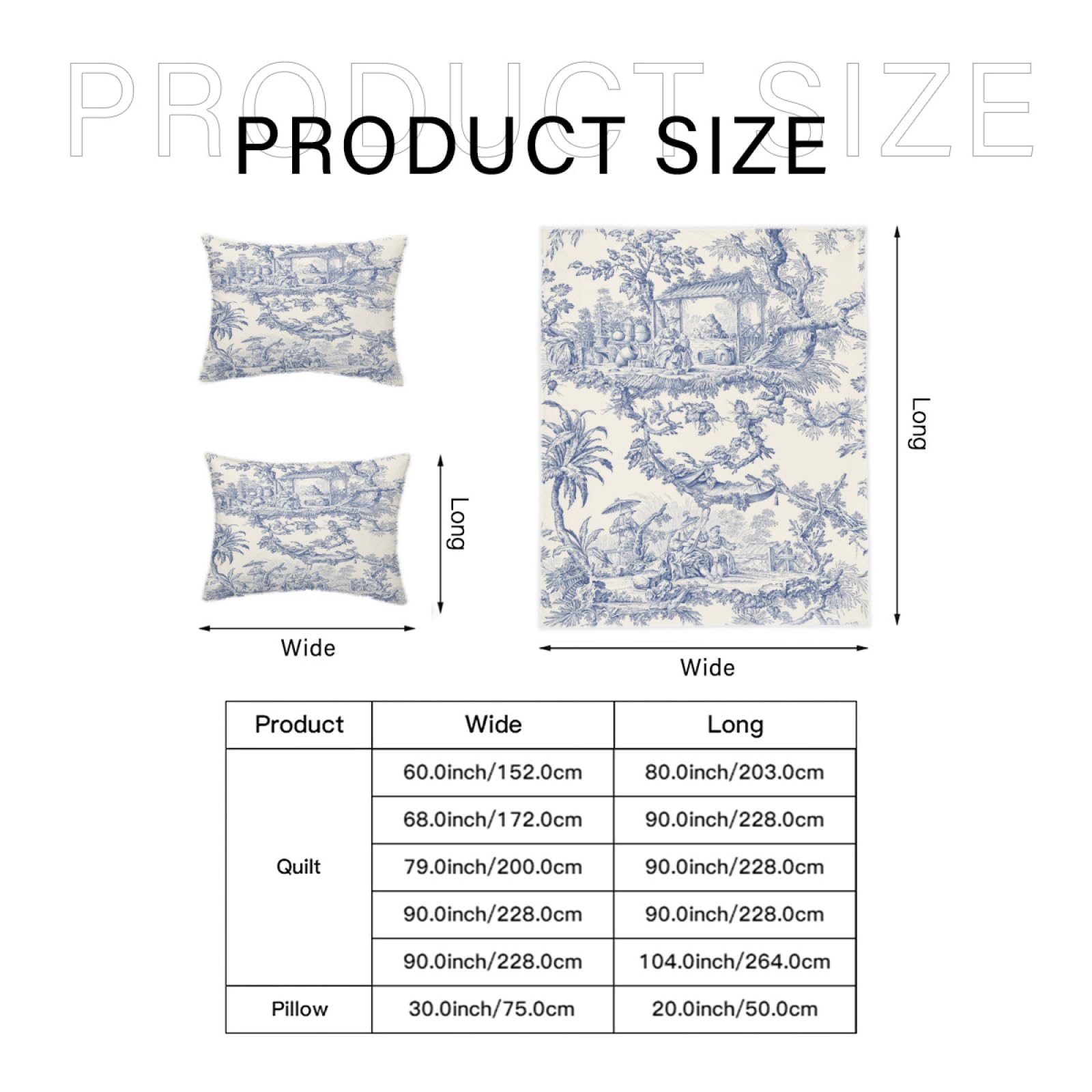 XIAOHUOZI Bedding Sheet Bed Sets - Blue French Country Toile Pattern Soft 3-Pieces Duvet Cover Set 1 Duvet Cover with 2 Pillow Shams King(90""×104""), White 0