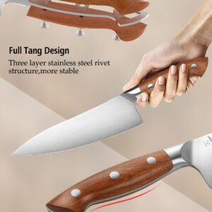 HEZHEN Pro Chefs Knives 8.3 Inch,High Carbon German 1.4116 Steel,Stainless Steel Rivets with Red Wood Handle，Razor Sharp,Super Edge,with Woodern Knife Sheath