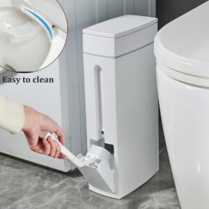 Bathroom Trash Can Set 16.5x8x4.3in 1.2-Gallon Slim Bathroom Bin with Toilet Brush Holder Press-Opening White Rectangular Toilet Trash Can for Toilet Kitchen Space Saving