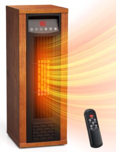 air choice infrared heater, 1500w space heater for indoor use with thermostat, remote, 3 modes, 12h timer, fast heating, tip-over & overheat protection, child lock, tower heater for bedroom, office