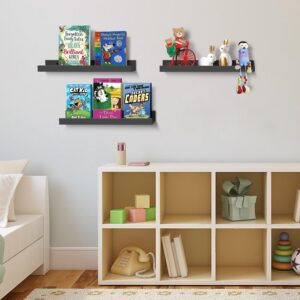 Bosniik 3ps 15.7 Inch Long Floating Bookshelf for Kids Room Black Wall Mounted Shelves with Lip for Storage, Display Picture Ledge Shelf for Bedroom Bathroom Kitchen Living Room Wall Decor Black