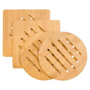 ghwie bamboo trivet with stand -heat resistant pot holders for kitchen,multi-purpose hot pads,hot plate mats,large stove mat-air fryer accessories and trivets for hot dishes,4 pcs