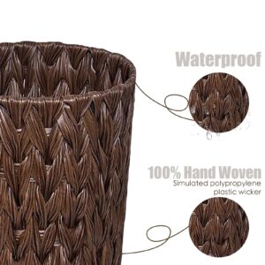 PINXIURY Wicker Waste Basket, Bathroom Trash Can, Small Round Trash Basket, Handwoven Trash Can Rubbish Basket for Bathroom, Bedroom, Home and Offices (Coffee)