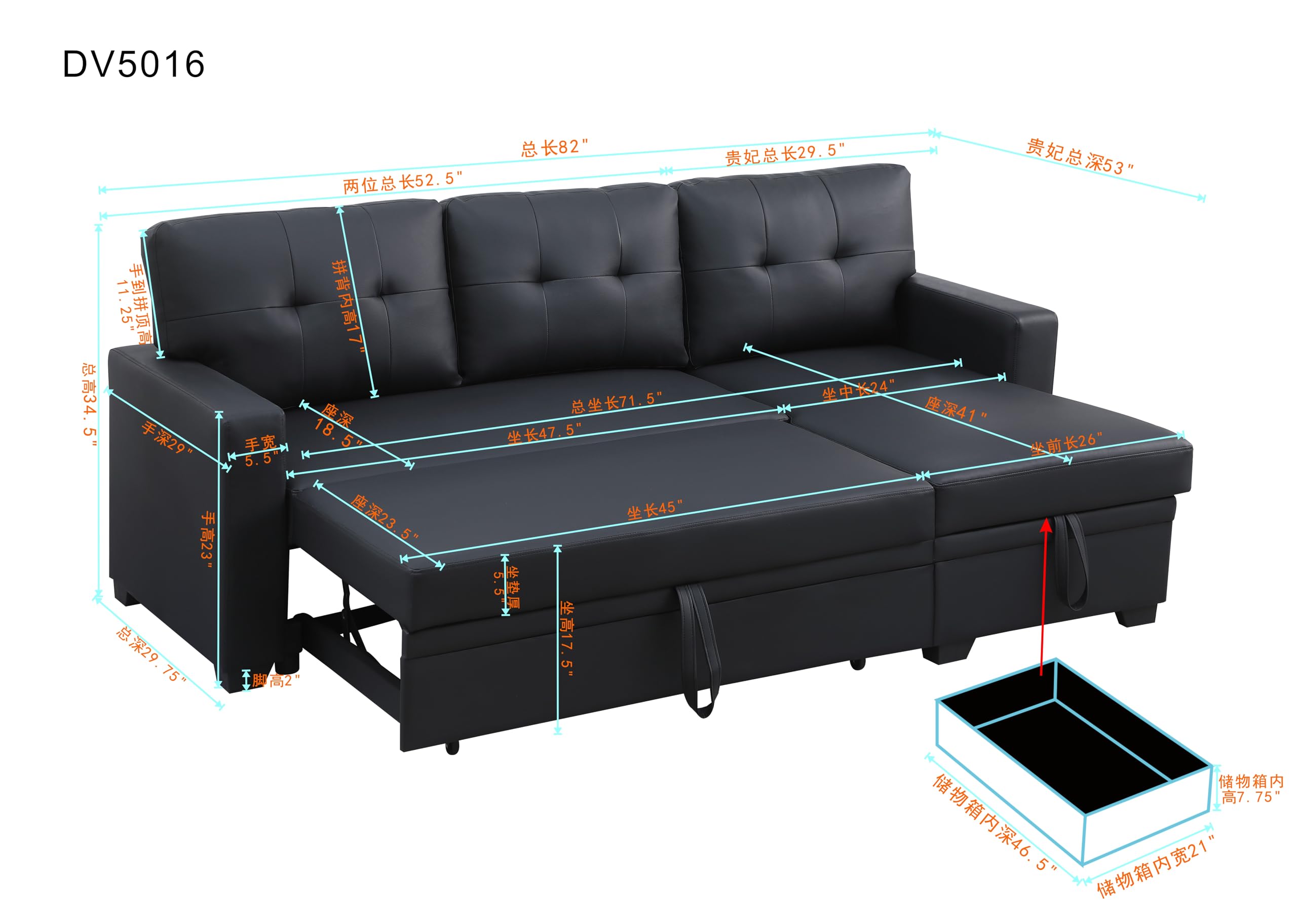 FANYE L-Shaped 3 Seater Reversible Sleeper Sectional Sofa Modern Smooth Faux Leather Tufted Upholstered Convertible Sofabed with Pull Out Sleep Couch Bed for Compact Space Living Room Sofa&Couch