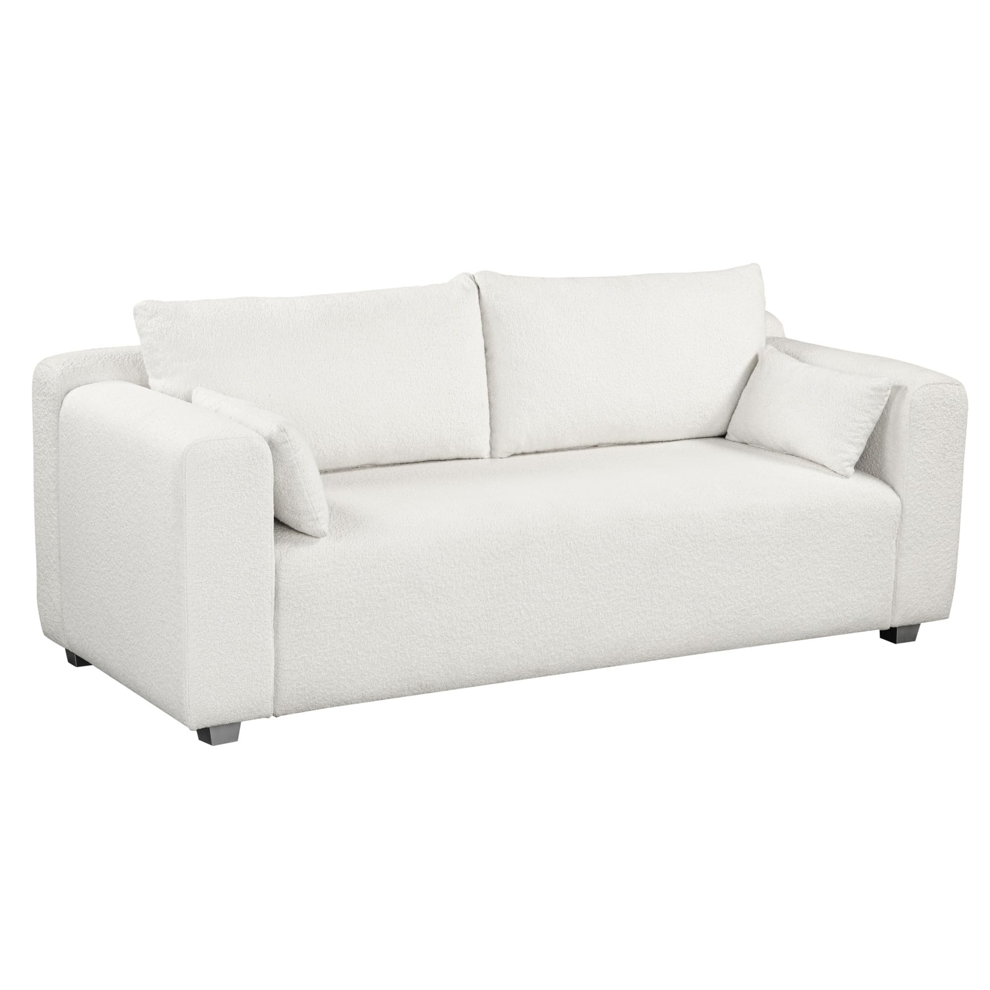 Favfurish 82" Modern Loop Yarn Fabric Sofa,Minimalist 2-3 Seat Couch with Extra Wide Domed Arms,One-Piece Seat Frame,Easy to Install,Loveseats for Living Room, Bedroom, Apartment,Office,White