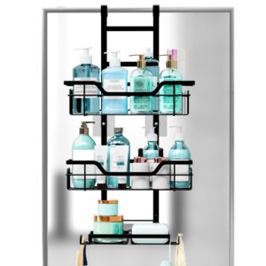 Hanging Shower Organizer Heavy Duty 3 Tiers Over The Shower Door Caddy Shower Rust Resistant Metal Shelf No Drilling Bathroom Shower Organizer with Side Hooks for Body Wash Towels Shower Han