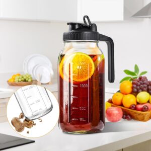 64oz Glass Pitcher with Lid, 2 Quart Mason Jar Pitcher with Lid and Spout, Wide Mouth Breast Milk Pitcher Glass Jug Sun Tea Pitcher, Cold Brew Coffee Pitcher, Fridge Container for Water, Juice, Tea