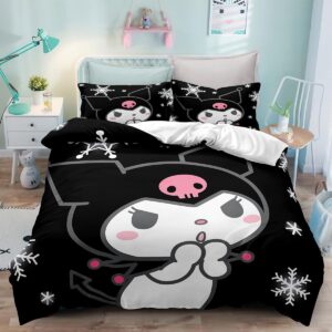 xxhclx kuromi melody kawaii duvet cover quilt cover 3d print comforter covers for teens and adults soft microfiber bedding set with zipper closure with pillow cases 3 pieces