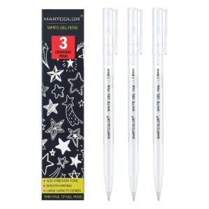 martcolor white gel pens, 1mm fine point gel ink pen opaque archival ink pens for black paper drawing, sketching, illustration, card making, bullet journaling, 3 pack