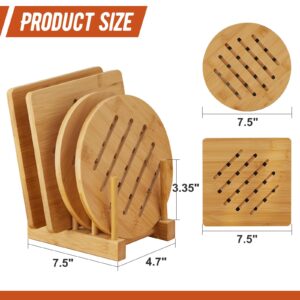 GHWIE Bamboo Trivet with Stand -Heat Resistant Pot Holders for Kitchen,Multi-Purpose Hot Pads,Hot Plate Mats,Large Stove Mat-Air Fryer Accessories and Trivets for Hot Dishes,4 PCS