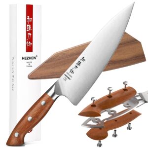 hezhen pro chefs knives 8.3 inch,high carbon german 1.4116 steel,stainless steel rivets with red wood handle，razor sharp,super edge,with woodern knife sheath