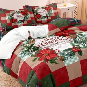 ZIRANSHU Christmas Duvet Cover King Size, Christmas Floral Wreath Comforter Cover Holiday Decoration Christmas Theme Bedding Set with Zipper Closure Printed Quilt Cover (1 Duvet Cover + 2 Pillowcase)