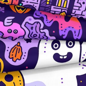 Chumerry Cute Ghost Duvet Cover Halloween Queen Bedding Set Orange Pumpkin Purple Castle Ghost Skull Halloween Decor Teens Kids Cute Graffiti Comforter Cover