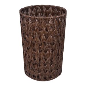 pinxiury wicker waste basket, bathroom trash can, small round trash basket, handwoven trash can rubbish basket for bathroom, bedroom, home and offices (coffee)