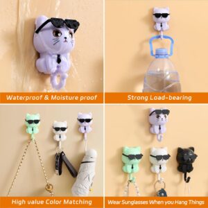 SHBLOMK Adhesive Coat Hooks Key Holder, Creative Adhesive Cute Cat Key Hook, Home Storage Utility Wall Decorations for Hanging Hat, Key, Towel, Scarf, Bags, Punch Free (Black)