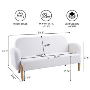 SumKea 59.1'' Teddy Loveseat Sofa, Futon Couch with Three Lumbar Pillows, Small Sofa Couch for Living Room, Apartment, Office, White