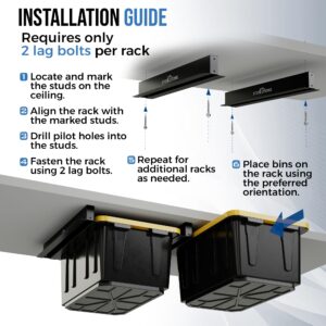 Storlutions Overhead Garage Storage Rack - For 16"-24" Stud Spacing Garage Racks -1.8mm Alloy Steel Garage Overhead Storage Racks - Garage Hanging Storage Rack Expandable to 5 Rows for Storage Bins