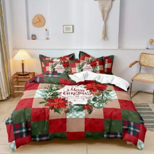 ziranshu christmas duvet cover king size, christmas floral wreath comforter cover holiday decoration christmas theme bedding set with zipper closure printed quilt cover (1 duvet cover + 2 pillowcase)