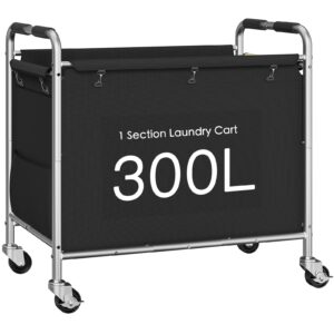 fioneso laundry basket with wheels, rolling laundry sorter cart with side pockets, 79.3gal(300l) heavy duty laundry hamper with removable bag, commercial laundry cart for laundry, bedroom, black