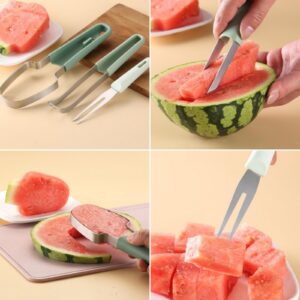 Generic 3-in-1 Watermelon Fork Slicer Cutter, 104Pcs Watermelon Forks Cutter Slicer Tool Kit, Stainless Steel Watermelon Melon Baller Scoop Popsicle Cutter Tool Knife Fruit Forks for Camping Kitchen