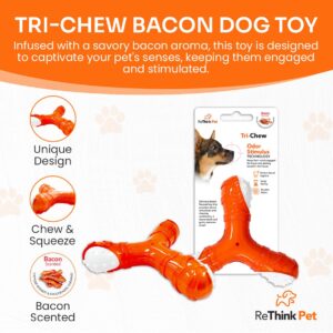 ReThink Pet Tri-Chew Toy for Dogs, Bacon Scented Dog Chew Toys, Long-Lasting & Durable Dog Teething Toys, Chew & Squeeze Odor Stimulating Tough Dog Toys for Boredom