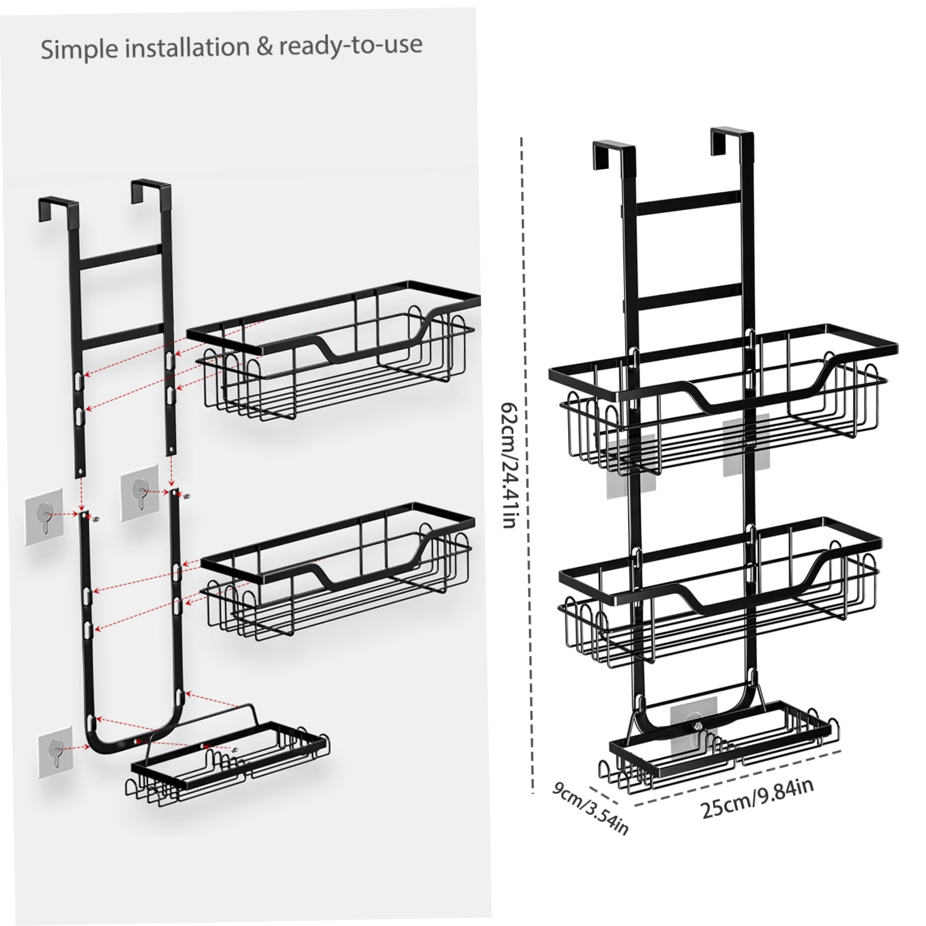 Hanging Shower Organizer Heavy Duty 3 Tiers Over The Shower Door Caddy Shower Rust Resistant Metal Shelf No Drilling Bathroom Shower Organizer with Side Hooks for Body Wash Towels Shower Han