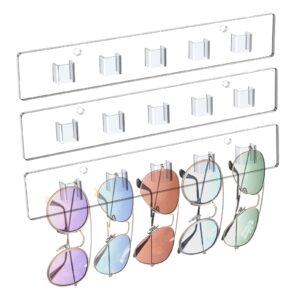 ftumertly wall sunglasses organizer 3 pack, wall glasses holder, acrylic sunglasses display rack, sunglass holder organizer for multiple glasses, eyeglasses holder for office & home, clear, 15 slots