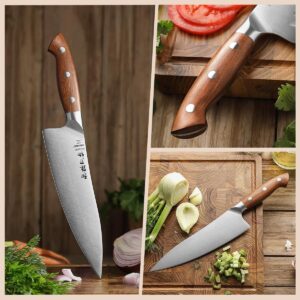 HEZHEN Pro Chefs Knives 8.3 Inch,High Carbon German 1.4116 Steel,Stainless Steel Rivets with Red Wood Handle，Razor Sharp,Super Edge,with Woodern Knife Sheath