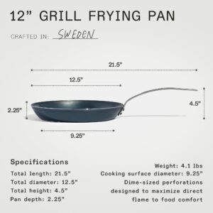 Made In Cookware - 12" Seasoned Carbon Steel Grill Frying Pan - (Like Cast Iron, but Better) - Professional Cookware - Crafted in Sweden - Induction Compatible