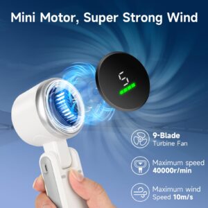 Portable Handheld Turbo Fan for Travel - 5 Gear Wind, Up to 12 Working Hours, 3-IN-1 Handheld Mini Fan with Air Turbo Tech Cooling, Perfect Personal Rechargeable Pocket Fan for Outdoor Activities